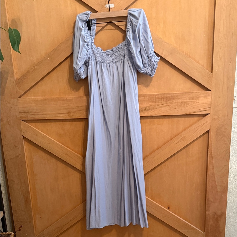 Chic Light Blue Maxi Dress with Smocked Bodice